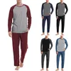 Men's Sleepwear Mens Four Seasons Soft Home Solid Color Shirt Pants Pijama Set Service Two Piece
