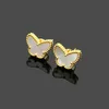 Charm designer four-leaf flower 18 karat gold tiger Eye stone VC letters mini butterfly stud earrings mini colored shells luxury j301f