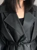 Faux Lautaro en cuir pour femmes printemps automne long Trench noir surdimensionné pour femmes ceintures bouton unique lâche élégant mode coréenne 221111