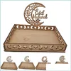 Autres fournitures de fête festive Eid Mubarak Plateau de nourriture en bois Ornement Décoration de fête musulmane islamique pour la maison Ramadan Kareem Al Fitr Dhgmf