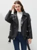 Veste en cuir PU pour femmes, Faux Fitaylor, ceintures amples, vêtements d'extérieur décontractés pour motard, hauts Style BF, manteau noir, 221111