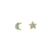 Stud-oorbellen 925 Sterling zilver minimaal 4-5 mm Mini Tiny Cute Earring Stacking CZ Moon Star Meerdere stuk Girl Women Delicate sieraden