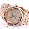 41mm Data A3120 Automático Mens relógio Champagne Full paved Diamonds Dial Dial Gold Gold Rainbow Diamond Buzel Steel Watches Hellowatch A40A1
