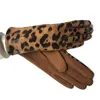 Pięć palców Rękawiczki moda kobiety dotykowe rękawiczki Zima faux zwierzęcy skórzana skóra rowerowa jazda zamsz aksamit gęstwy ciepłe lampart rękawice H84 221111