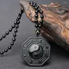 Anhänger Halsketten Natürliche schwarze Obsidian Halskette Handgeschnitzte chinesische Taiji BaGua Lucky Amulett Kostenloser Modeschmuck
