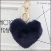 キーリングかわいいキーチェーンllaveros mujer fake rabbit fur heart pompomキーリング女性ガールバッグカーシンプルなふわふわキーリングジュエリーギフトdhxl8