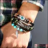 Outras pulseiras Moda Turquia Olhos azuis Bracelets de couro M￣o de liga tran￧ada de mi￧angas para homens e mulheres Lucky atacadale Jewelry Gift Dhxjv