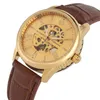 Wristwatches Men's Watch Hollow-Out Design Automatic Mechanical Leather Strap Heleg Helegnon Steleton Funcoun