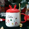 Creative Cute Cartoon Christmas Ceramic Mug With Cover & Spoon Personality Cup for Milk Gift for Birthday Thanksgiving