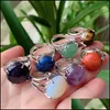 Bagues de cluster Bague en cristal de pierre naturelle pour femmes ouvertes Reiki Guérison Lapis Tiger Eye Rose Violet Quartz Bagues Fête Mariage Dhwtp