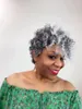 Curly Wave Pixie Silver Grey Ponytail Bun Afro Kinky Puff -dragskurklipp i grått hårförlängning Kvinnor Hårstycke 120G