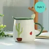 Tassen 400-500ml Ins Cactus Tasse kreative Keramik mit Deckel Löffel Kaffeetasse Getränk Getränke Süßes Wassermilch Frühstückspflanzen