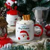 Creative Cute Cartoon Christmas Ceramic Mug With Cover & Spoon Personality Cup for Milk Gift for Birthday Thanksgiving