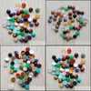 Stone 6Mm Assorted Natural Stone Flat Base Round Cabochon Green Pink Cystal Loose Beads For Necklace Earrings Jewelry Clothes Access Dh9J5