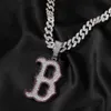 Hip Hop Iced Out Bokstav B hänge Halsband Noctilucent Silver Pläterad med repkedja för män kvinnor