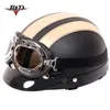 Cykelhjälmar Hot Sell Brown Syntetic Leather Vintage Motorcykel Motorcykel Vespa Open Face Half Motor Scooter Helmets Visor Goggles T221107