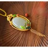 Pendant Necklaces Ancient Copper Gilded Gold Inlaid Imitation Hetian Jade Ethnic Style Vintage Necklace Enamel Chinese Women's Hanfu