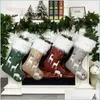 Juldekorationer Juldekoration Strumpa Deer Design Linen Nonwoven Tyg Plush 45x23cm Xmas Red Green Grey Gift Socks D DHG5S