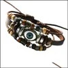 Outras pulseiras Moda Turquia Olhos azuis Bracelets de couro M￣o de liga tran￧ada de mi￧angas para homens e mulheres Lucky atacadale Jewelry Gift Dhxjv