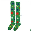 クリスマスデコレーションピエロストッキングポルカドットイエローグリーンレッド膝の上の靴下アクリルコットン53cmハロウィーンクリスマスガールST DHWJ4