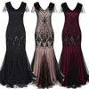 Abito da donna taglie forti con paillettes scollo a V lungo maxi nero elegante senza maniche abiti da sera per feste gonna formale da donna S-XXXL