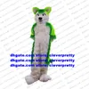 Green White Long Fur Furry Wolf Mascot Costume Fox Husky Dog Fursuit Alaskan Malamute Adult Allen Lovely Student Activity ZX668