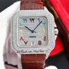 TWF TWWSSA0009 M8215 Pavé Diamants Automatique Montre Homme 40mm Miyota Entièrement Glacé Couleurs Lunette Diamant Blanc Cadran Romain Cuir Marron Super Edition Puretime A1