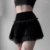 التنانير 2022 Fashion Goth Women Skirt Solid Color Lace Gatwork High Weist Slim Gothic Style Line A-Line for Autumn