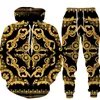 Herren-Trainingsanzüge, goldenes Muster, Kette, 3D-gedruckt, Herren-Trainingsanzug, Kapuzenpullover, Hosen-Set, Übergröße, Street-Style, Pullover/Hosen/Anzüge für Herren