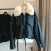 Femmes cuir Faux Chic automne hiver détachable vison col en fourrure PU Bomber veste Plus velours épais Trench manteau fermeture éclair 221111