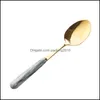 Flatware Sets Marble Ceramic Handle Cutlery Set Portable Chopsticks Fork Spoon Stainless Steel Golden Dinnerware Kitchen Drop Delive Dhfcx