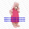 Pink Long Fur Mascot Costume Female Dog Poodle Pudel Adult Cartoon Character Marketplace Hypermarket Birthday Party zx2798