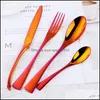 Flatvaruuppsättningar Metal Cutery Sets rostfritt stål Bright Color Plated Knife and Fork Spoon Dinnereware Kits Western Food Flatware SUI DHCK7