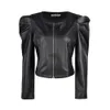 Women's Leather Faux Jacket Women Zipper Short s Coat Autumn Puff Sleeve Black Outwear Elegant Slim jaqueta feminina 221111