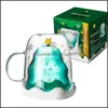 Muggar Newcute Christmas Tree Mug Double Wall Glass kaffekoppar med Silocone Lid Snowflake Star Xmas Gift Wine Te Milk Water Tumbler Dhija