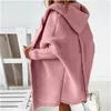 Kvinnors stickor Tees Long Hooded Cardigan Women Solid Color Braid Knit Overcoat Loose Ladies Sweaters Coat Plus 221111
