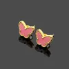 Charmsontwerper vierbladige bloem 18 karaat Gold Tiger Eye Stone VC Letters Mini Butterfly Stud Oorringen Mini gekleurde schelpen Luxe J4604070