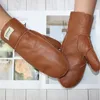 Cinq doigts gants en cuir femmes gants de fourrure hiver en peau de mouton couture épaisse laine chaude doublure mitaines anti-froid 221111