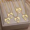 Pendant Necklaces Hollow Initial Letter Heart Necklace For Women Stainless Steel Gold Color Love Anniversary Jewelry Gift