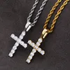 Pendant Necklaces DNSCHIC S925 Sterling Silver With Micro-Moss Stone Solid Cross Vintage Jesus Hip Hop Jewelry Iced Out Necklace