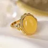 Cluster Rings 925 Sterling Silver Gold Plated Natural Amber Beeswax Ring Personality Affordable Luxury Fashion Egg Noodles Women's Open