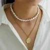 choker jioromy 2pc pearl coin cross قلادات خمر للنساء البوهيمي مجموعة الأزياء المجوفة سلسلة المجوهرات