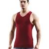 Herren-Tanktops, Herbst-Herren-Oberteil, nahtloses T-Shirt, dünne Samt-Eisseide-Weste für Mann, solides V-Ausschnitt, ärmelloses Unterhemd, männlicher Boden