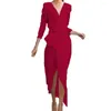 Casual Dresses Front Twist Drape Formal Dress Solid Color V Neck Wrap Split Midi Ladies Clothing Elegant For Women 2022 Xxl