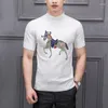 メンズTシャツピュアカラーダイヤモンドシャイニープルオーバーカシミア短袖ベースニットTシャツウール4シーズントレンド