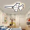 Plafondlampen creatieve vliegtuigen moderne led voor woonkamer kinderen kinderbed kantoor blauw goud afstandsbediening dimable