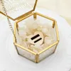 Smyckesl￥dor Anpassade Eternal Flower Ring Holder Diy Wedding Hexagonal Glass Geometrical Storage Engagement Gift 221020