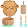 カップ料理の調理器具Bopoobo5PCSSet Children's Tableware Baby Bowl Plate Fork Spoon Cup Suction Feeding Food Bamboo BPa free non-slip 221020