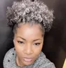 Prawdziwe włosy szary kucyk włosów hairextension afro szarość do włosów naturalna podświetlacz sól i pieprz ludzkie włosy kucyk updo chignon szary kręcone