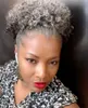 Ombre Gray Afro Puff Standstring Ponytail Natural Kinky Curly Pony Tail Hair Extening dla czarnych kobiet Afroamerykan